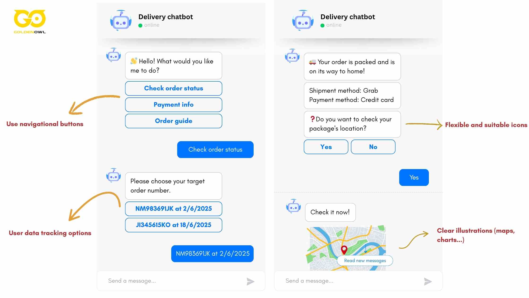 Best practices for chatbot UI designs - delivery chatbot