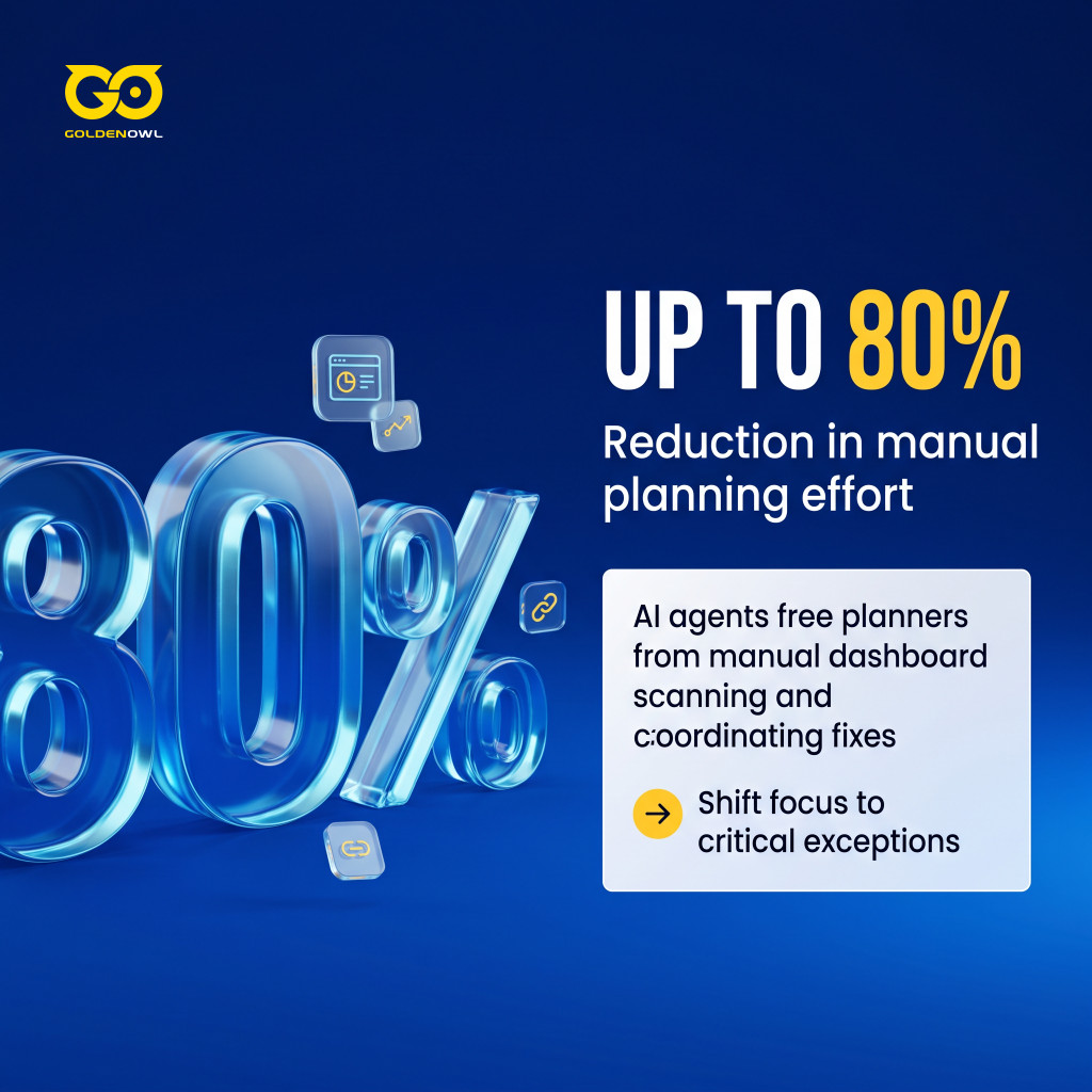 Stat graphic: a Merck planning leader estimates AI agents could reduce manual planning effort by up to 80%.