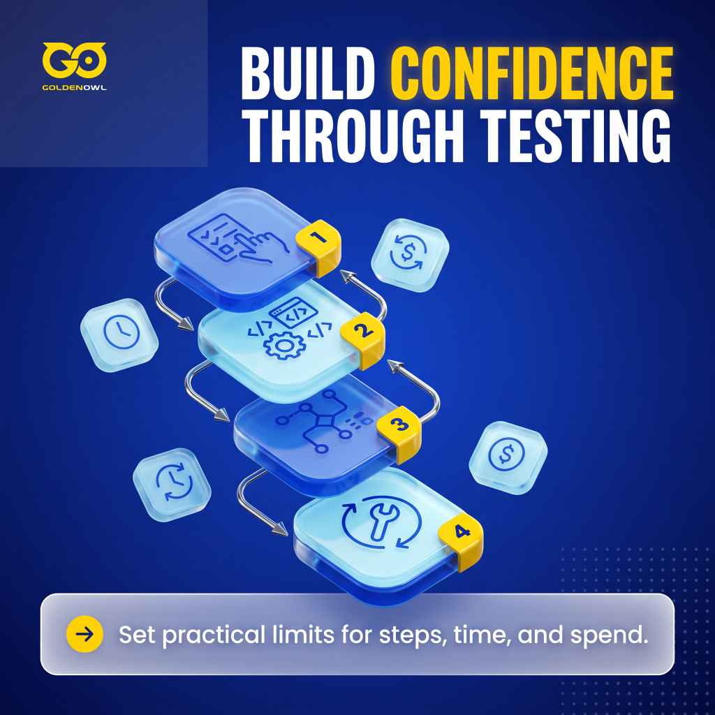 A testing sequence moves from manual examples to automated tests, tracing, and fixes.
