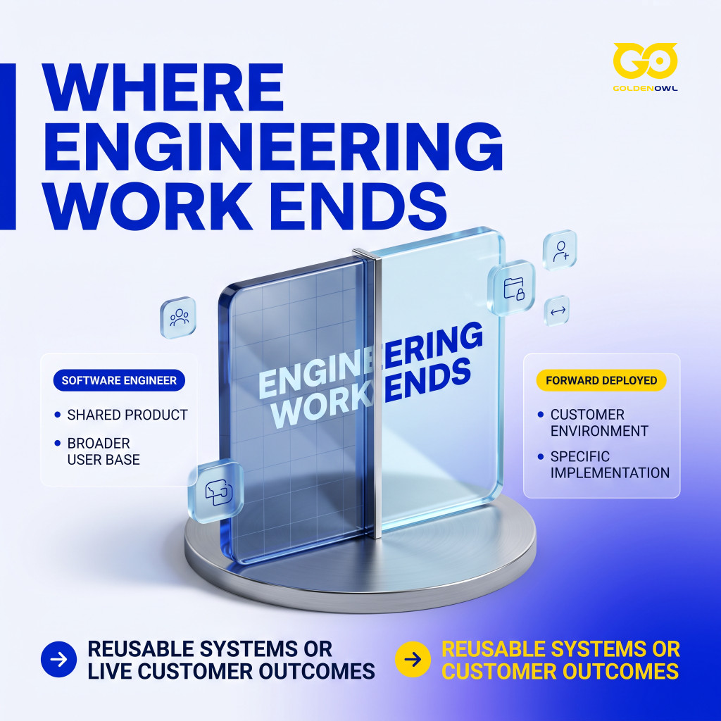 Comparison of software engineers building shared products and forward deployed engineers implementing them in customer environments.