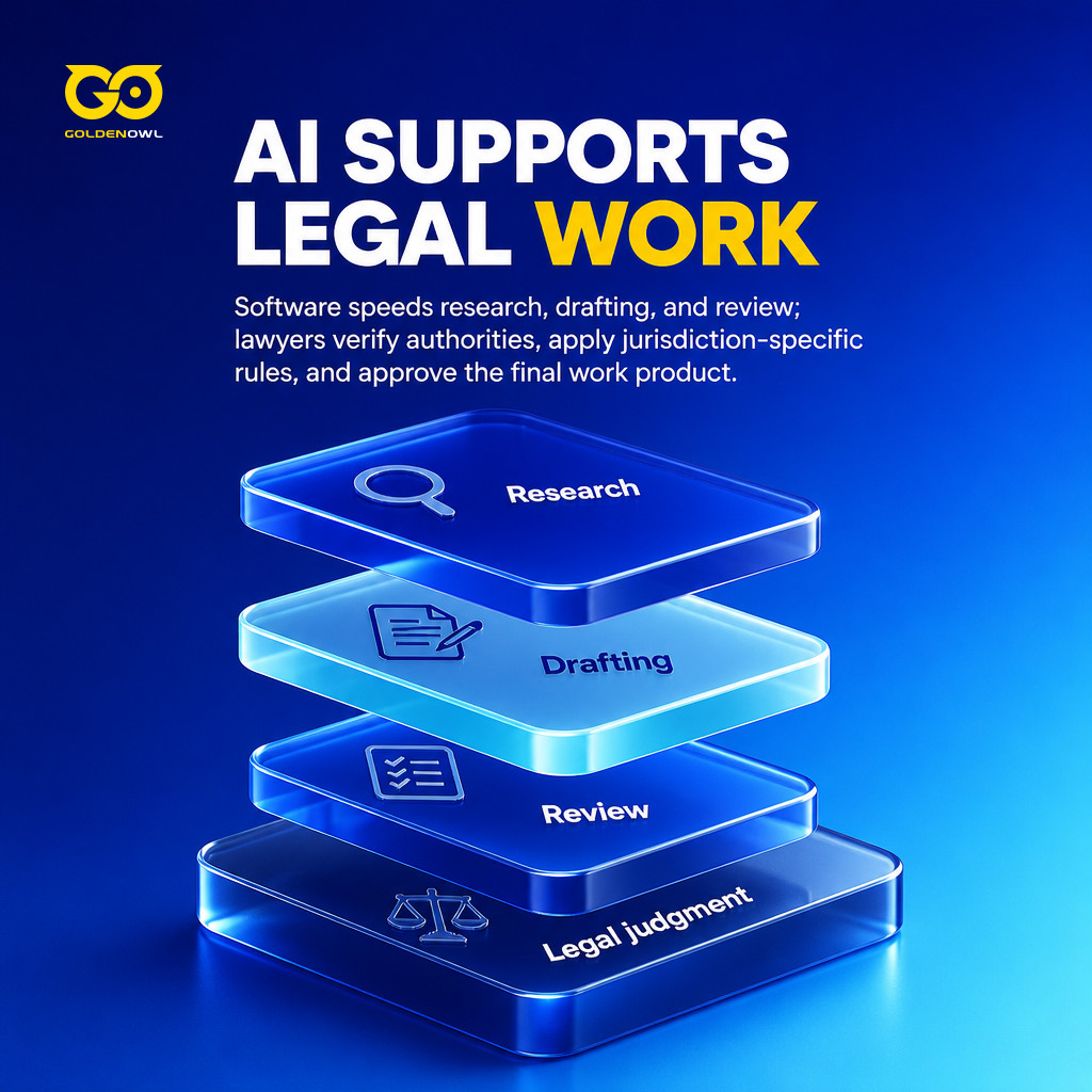 A lawyer reviews AI-assisted research and drafting before approving legal work.