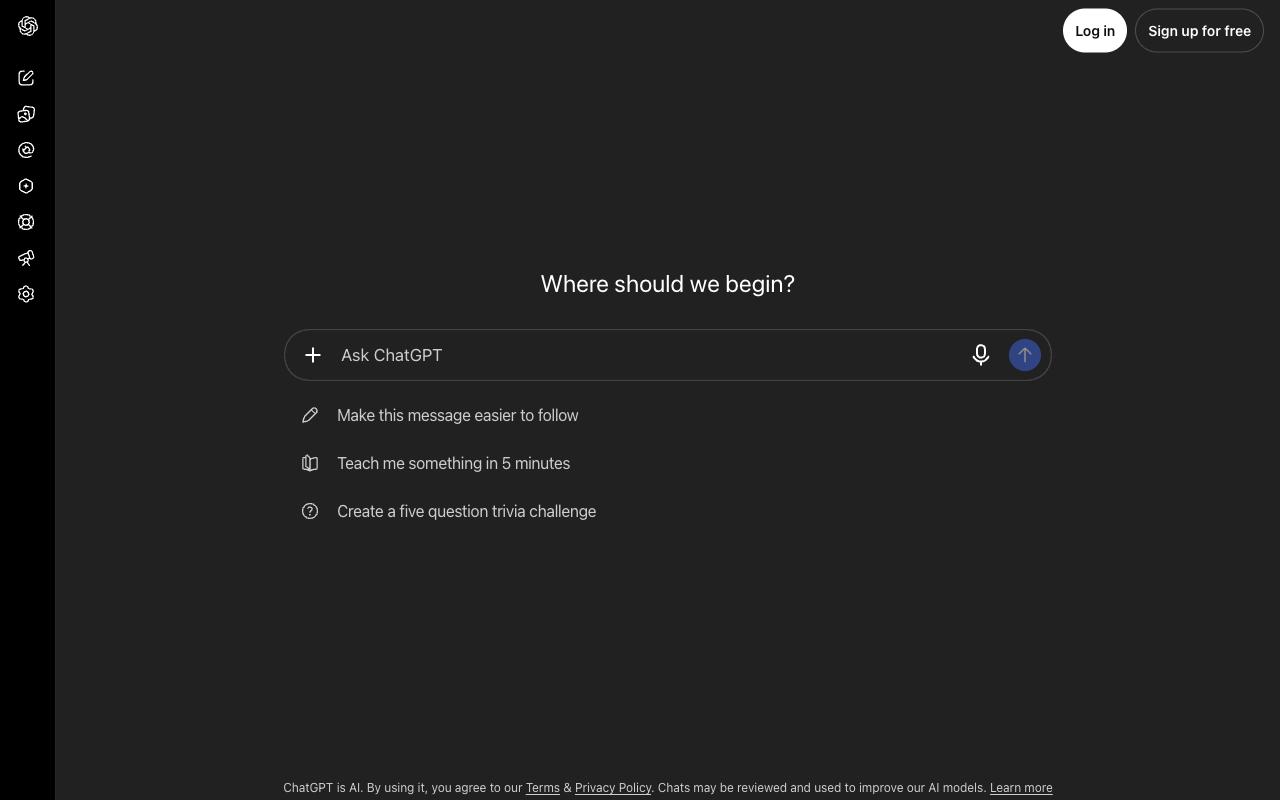 ChatGPT homepage showing the “Where should we begin?” prompt box